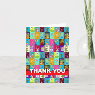 Thank You Card Colourful Floral Mosaic Red
