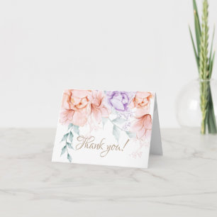 Thank You Card    Coral and Lilac Aquarelle Floral