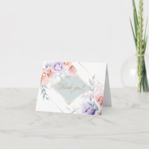 Thank You Card   Coral and Lilac Aquarelle Floral