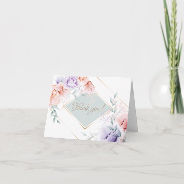 Thank You Card | Coral and Lilac Aquarelle Floral (Front)