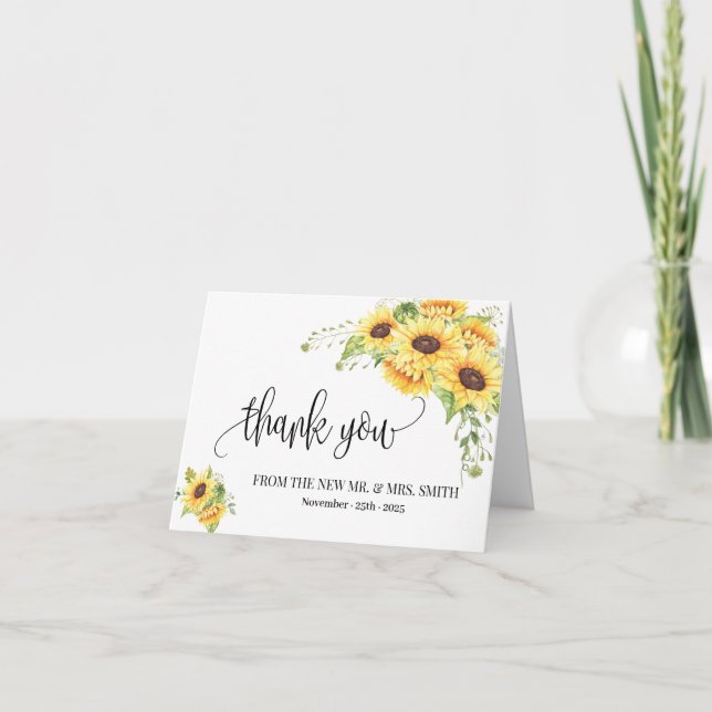 Thank you card country sunflowers wedding folded (Front)