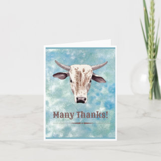 Thank You Card Cowboy Western Bull Theme Original