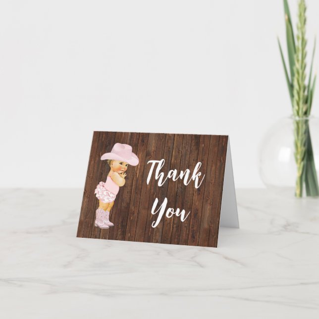 Thank You Card Cowgirl Pink Baby Shower (Front)