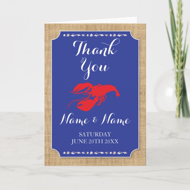 Thank You Card Crawfish Boil Lobster Beach Wedding (Front)