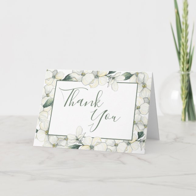 Thank you card, dogwood flowers, grey sage, card (Front)