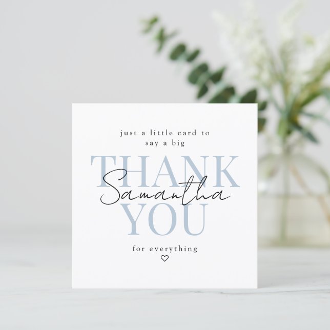 Thank You Card Dusty Blue Modern Script Name (Standing Front)