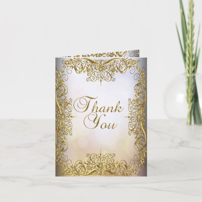 Thank You Card Elegant Beige White Gold (Front)
