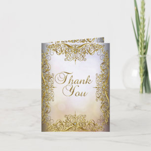 Thank You Card Elegant Beige White Gold