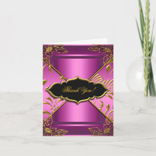 Thank You Card Elegant Pink Black Gold Damask