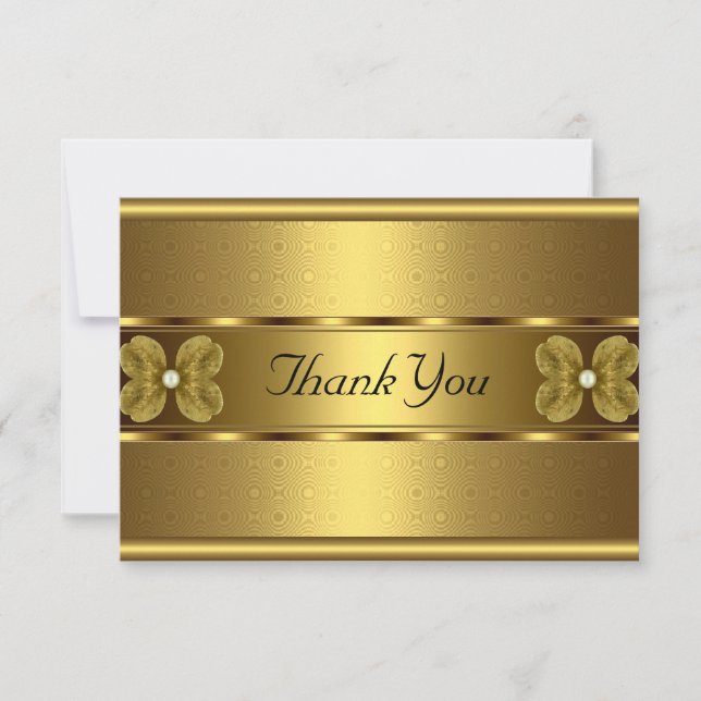 Thank You Card Elegant Roll Gold Floral (Front)