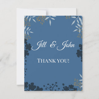 Thank You Card Elegant Wedding Botanical Blue