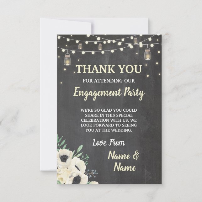 Thank You Card Engagement Fireflies Chalk Floral (Front)
