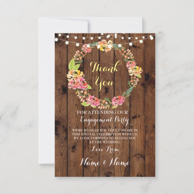 Thank You Card Engagement Floral Wedding Wood (Front)