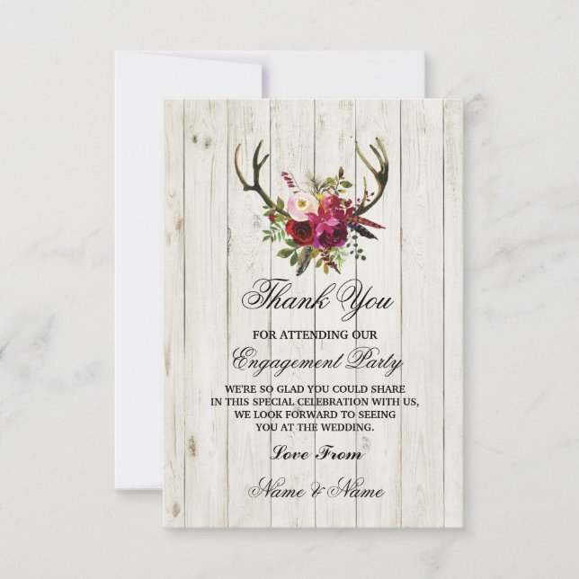 Thank You Card Engagement Wedding Antlers Floral (Front)