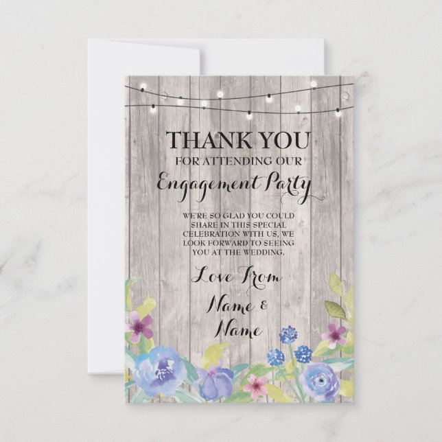 Thank You Card Engagement Wedding Wood Floral (Front)