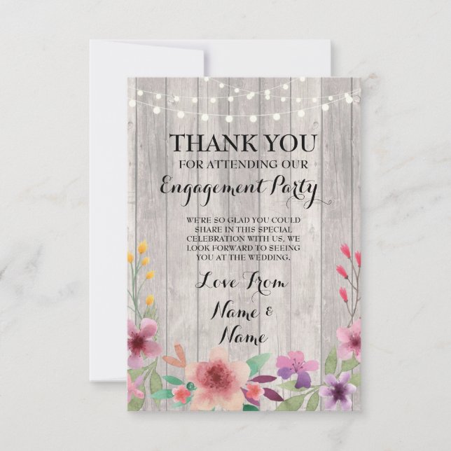 Thank You Card Engagement Wedding Wood Floral (Front)