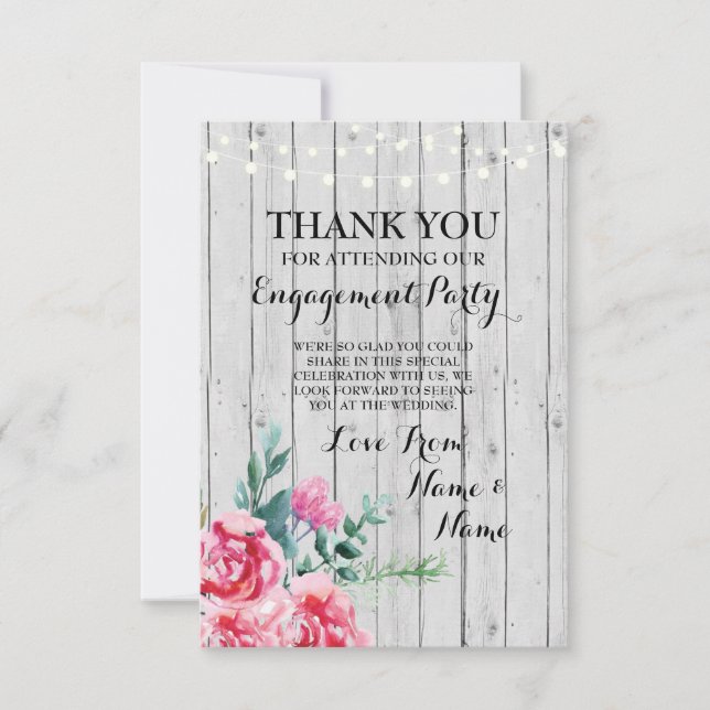 Thank You Card Engagement Wedding Wood Red Floral (Front)