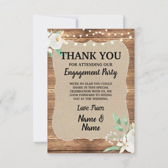 Thank You Card Engagement White Flower Wood (Front)