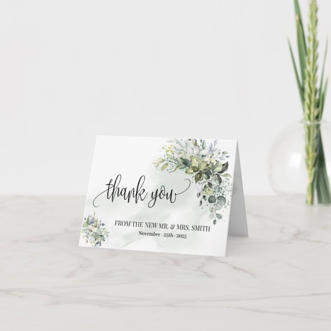 Thank you card eucalyptus succulent wedding folded (Front)