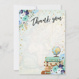 Thank you card Flowers Miss to Mrs Travel Blue