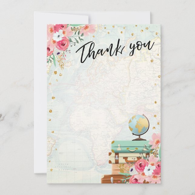 Thank you card Flowers Miss to Mrs Travel Pink (Front)