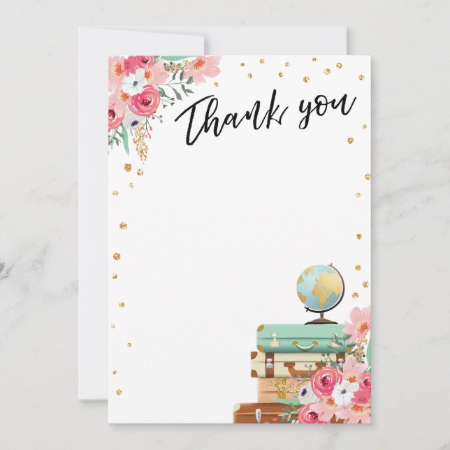 Thank you card Flowers Miss to Mrs Travel Pink (Front)