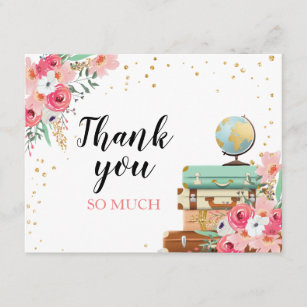 Thank you card Flowers Miss to Mrs Travel Pink
