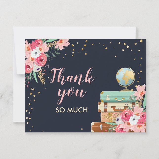 Thank you card Flowers Miss to Mrs Travel Pink (Front)