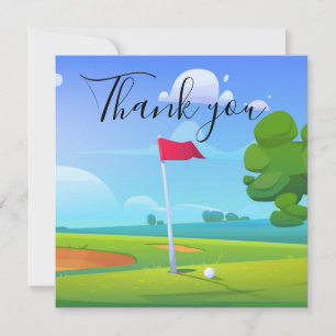 Thank you card for golfer with golf flag and ball 