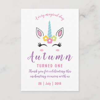Thank you card for Magical Unicorn Birthday