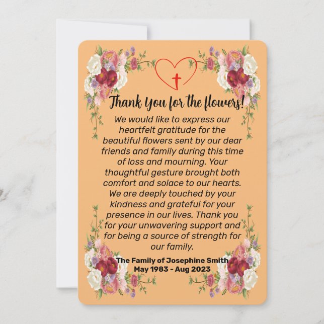 Thank You Card For Sending Flowers After Death  (Front)