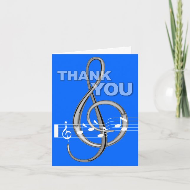 Thank You Card G Clef Music Note Blue (Front)