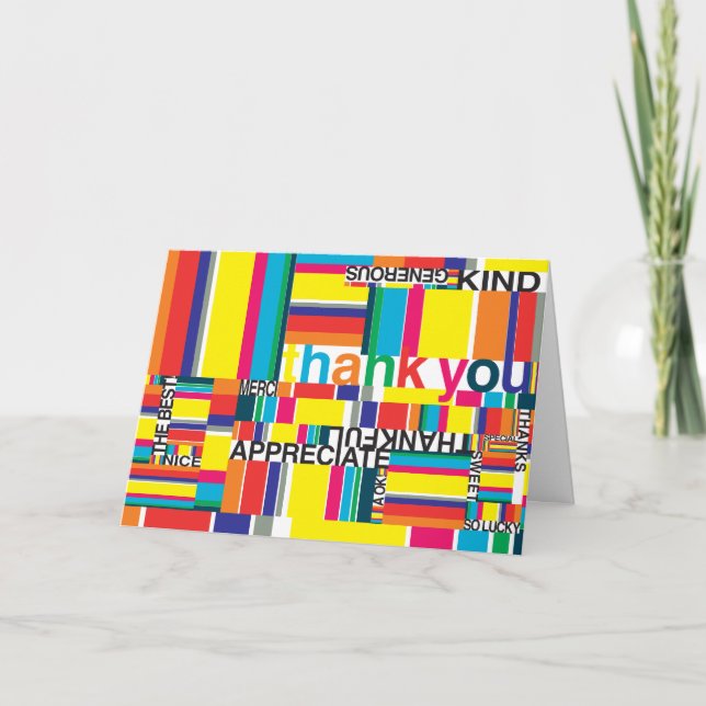 Thank you card gift colorful striped invite (Front)