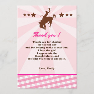 Thank You Card Girl Birthday Rodeo Cowgirl Pink