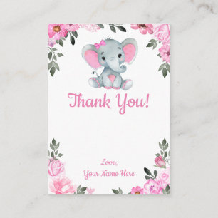 Thank You Card Girl Elephant Shower Pink Rustic