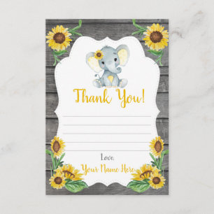 Thank You Card Girl Elephant Shower, Sunflowers