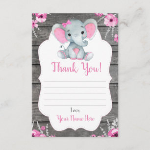 Thank You Card Girl Elephant Shower with Flowers