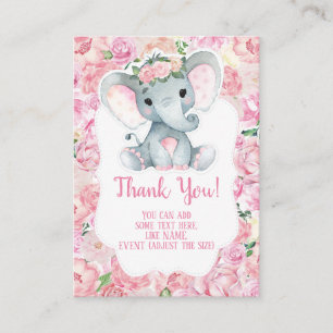 Thank You Card Girl Elephant Shower with Flowers