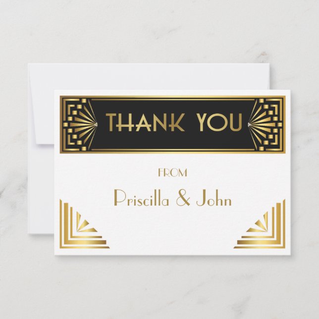 Thank You Card,Great Gatsby,elegant,chic,white (Front)