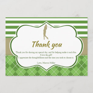 Thank you card green gold golf personalised