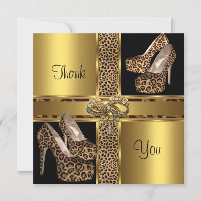 Thank You Card Hi Heel Shoes Leopard Gold 2 (Front)