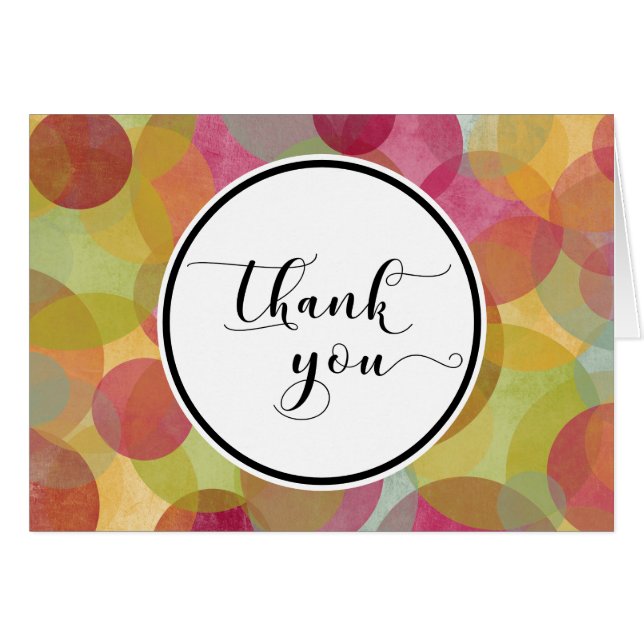 Thank You Card in Circle over Colourful Bubbles (Front Horizontal)