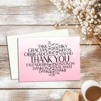 Thank You Card in Different Languages Pink Ombre