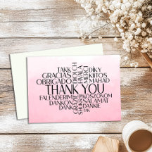 Thank You Card in Different Languages Pink Ombre