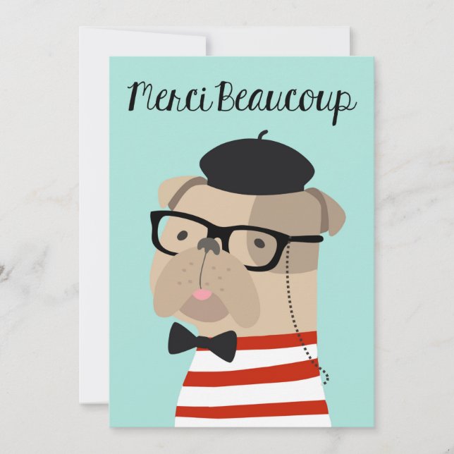 Thank You Card in French - Frenchie Bulldog Merci (Front)
