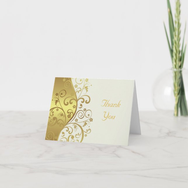 Thank You Card--Ivory & Gold Swirls Card (Front)