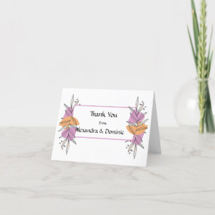 Thank You card - leaf graphic peach and pink