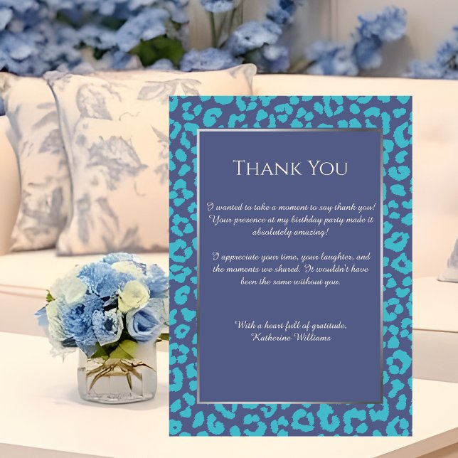 Thank You Card-Leopard Print-Blue- Invitation (Thank You Card-Leopard Print-Blue)