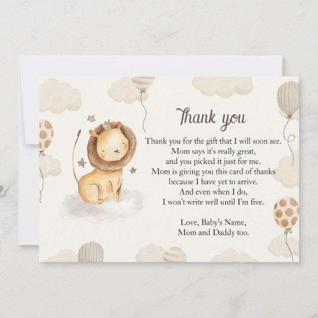 Thank you card lion little king personalised (Front)