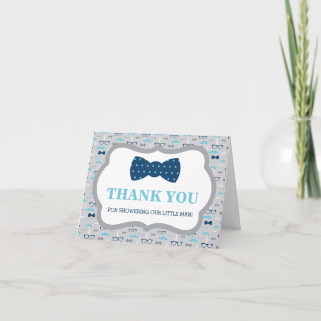 Thank You Card, Little Man, Bow Tie, Baby Blue (Front)